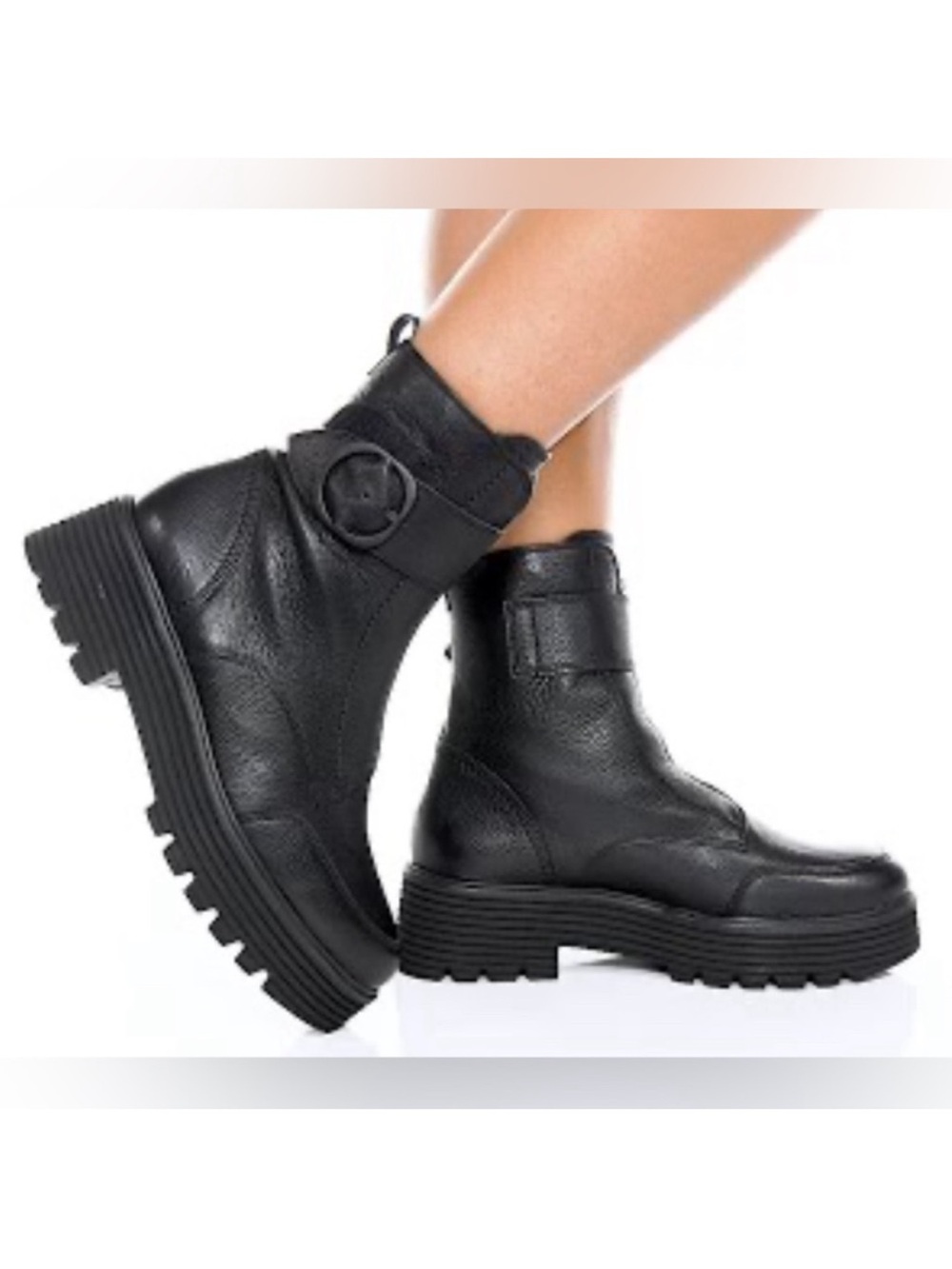 Paul Green Palani Lug Sole Zip Boots Black Leather | US 7–7.5